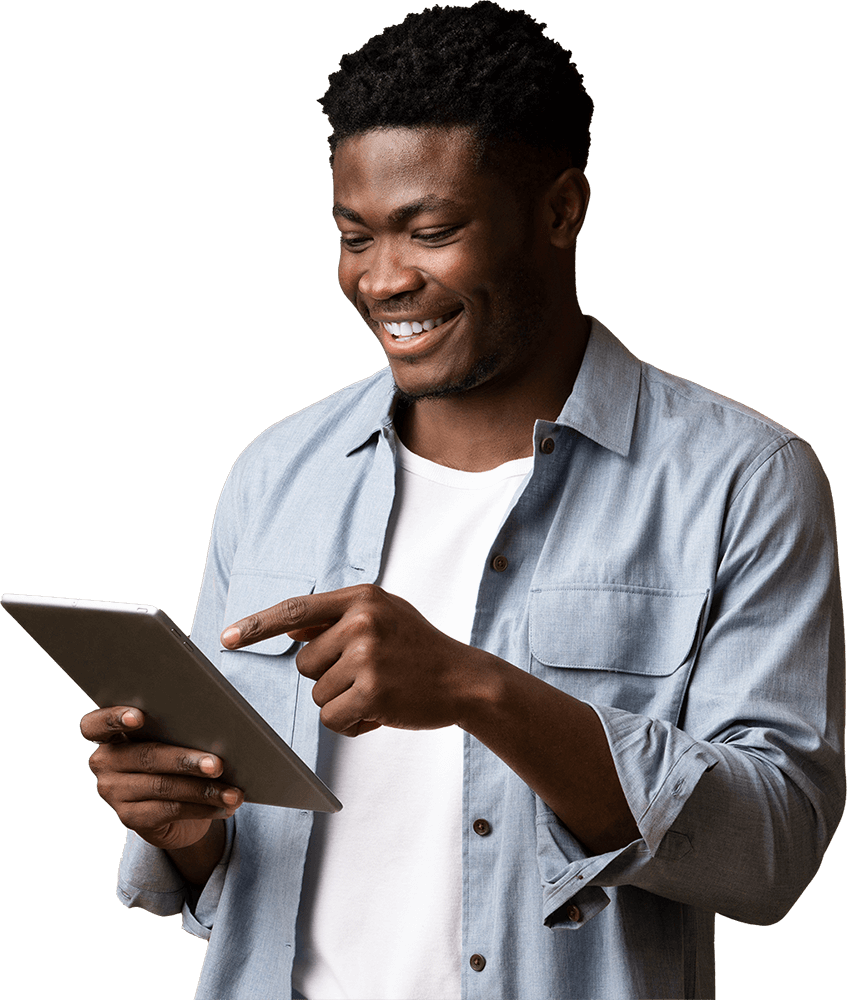 Man pointing at tablet